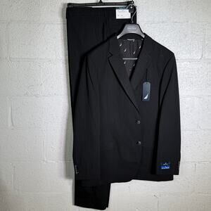 Nautica Men's Modern-Fit Stretch Fall Suit black pinstripe 46L 41W $395